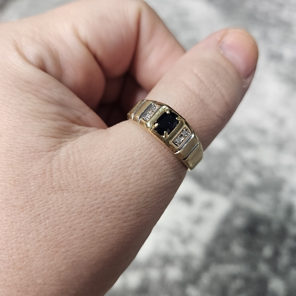 10K Yellow Gold Sapphire and Diamond Band Ring - Picture 8 of 13